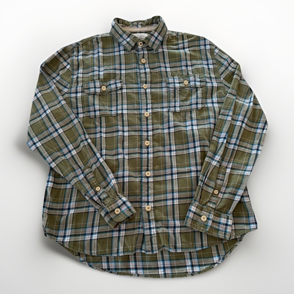 Aeropostale Men's XL Flannel Shirt • Green & Blue Plaid • 100% Cotton - Picture 2 of 8